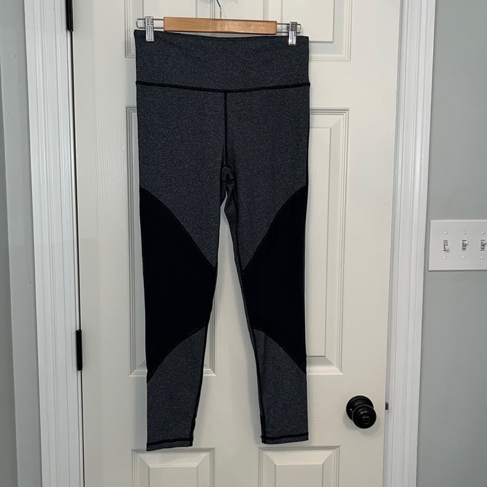 NWT Mono B‎ Black/Gray High Waisted Leggings Sz Large Athletic Workout Tights